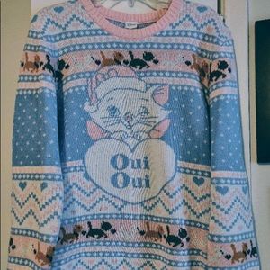 Cute Pastel 'Oui Oui' Patterned Knit Sweater - Pink & Blue